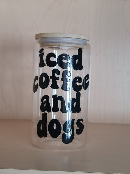 Iced Coffee and Dogs Glass Coffee Cup (lid & straw)