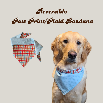 Reversible Paw & Plaid Bandana