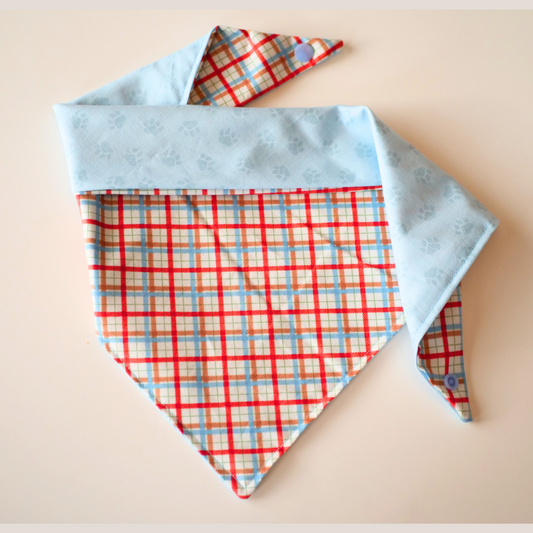 Reversible Paw & Plaid Bandana
