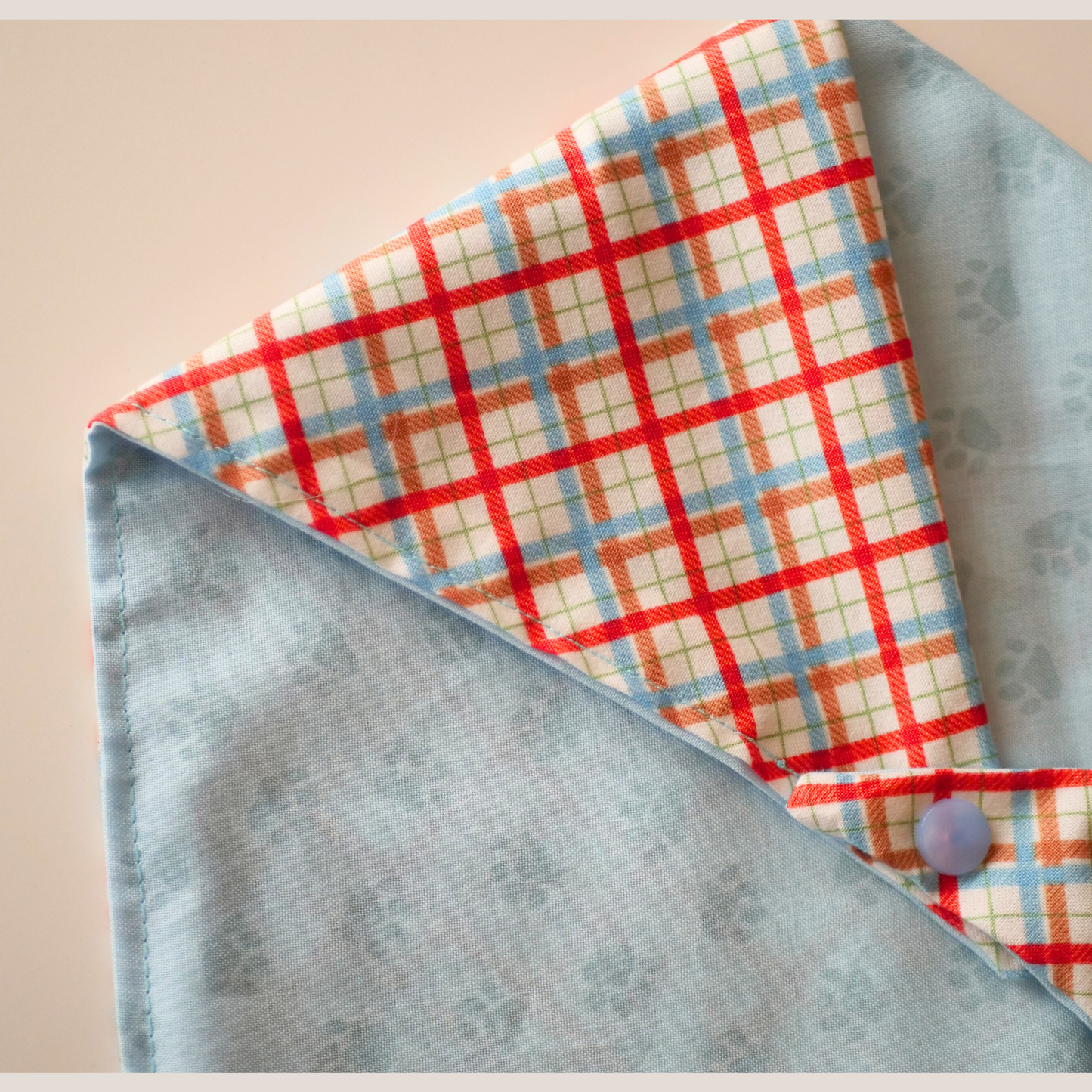 Reversible Paw & Plaid Bandana