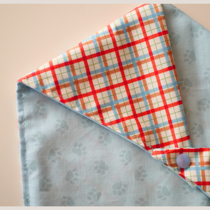 Reversible Paw & Plaid Bandana