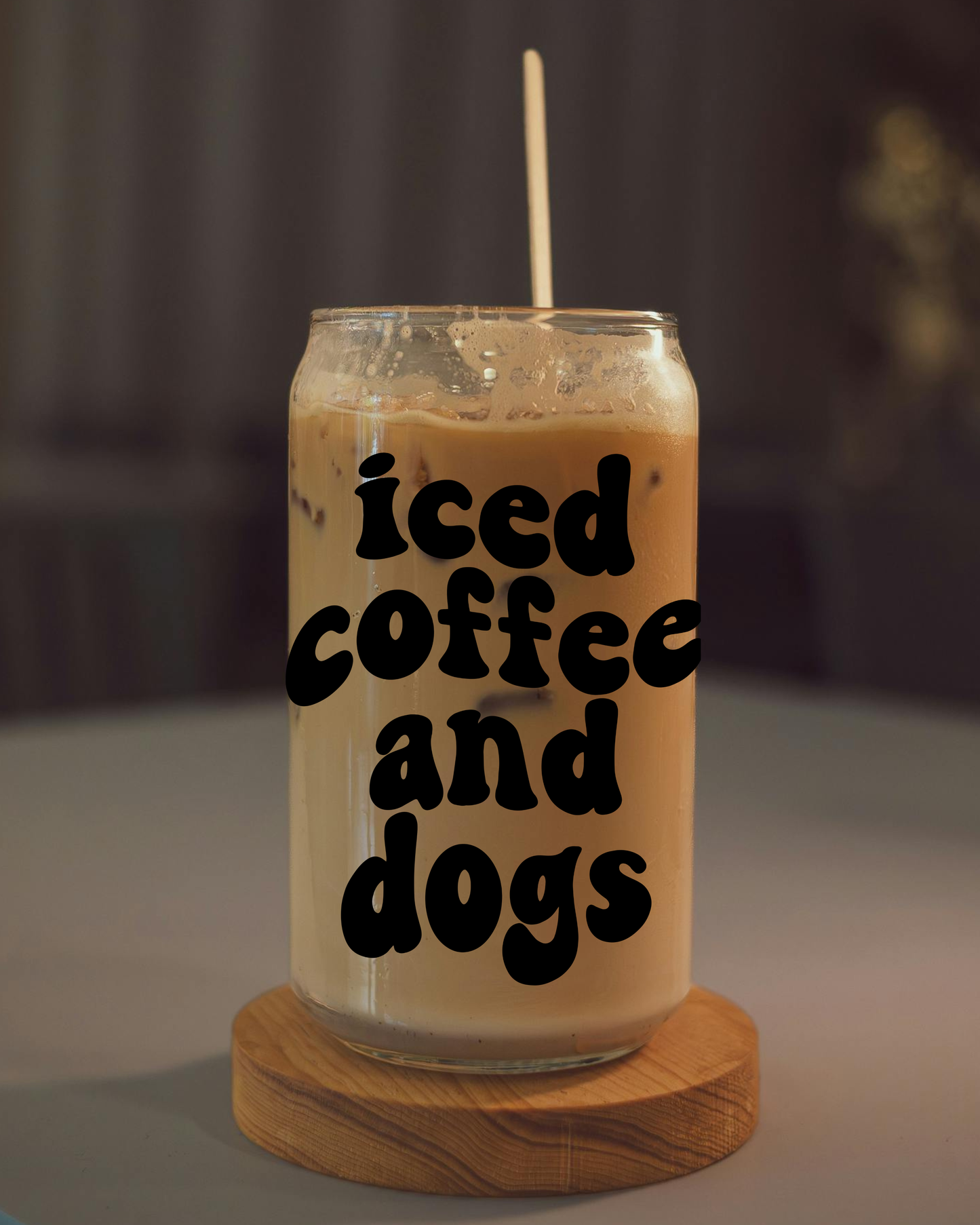 Iced Coffee and Dogs Glass Coffee Cup (lid & straw)